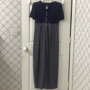 Vintage 90’s Rayon Molly Malloy Petites Sz 8 Wide Legged Navy Polka Dot Jumpsuit